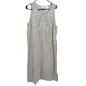 Cottagecore Jumper Dress Floral Embroidered Medium Taupe Lagenlook Morigirl Boho